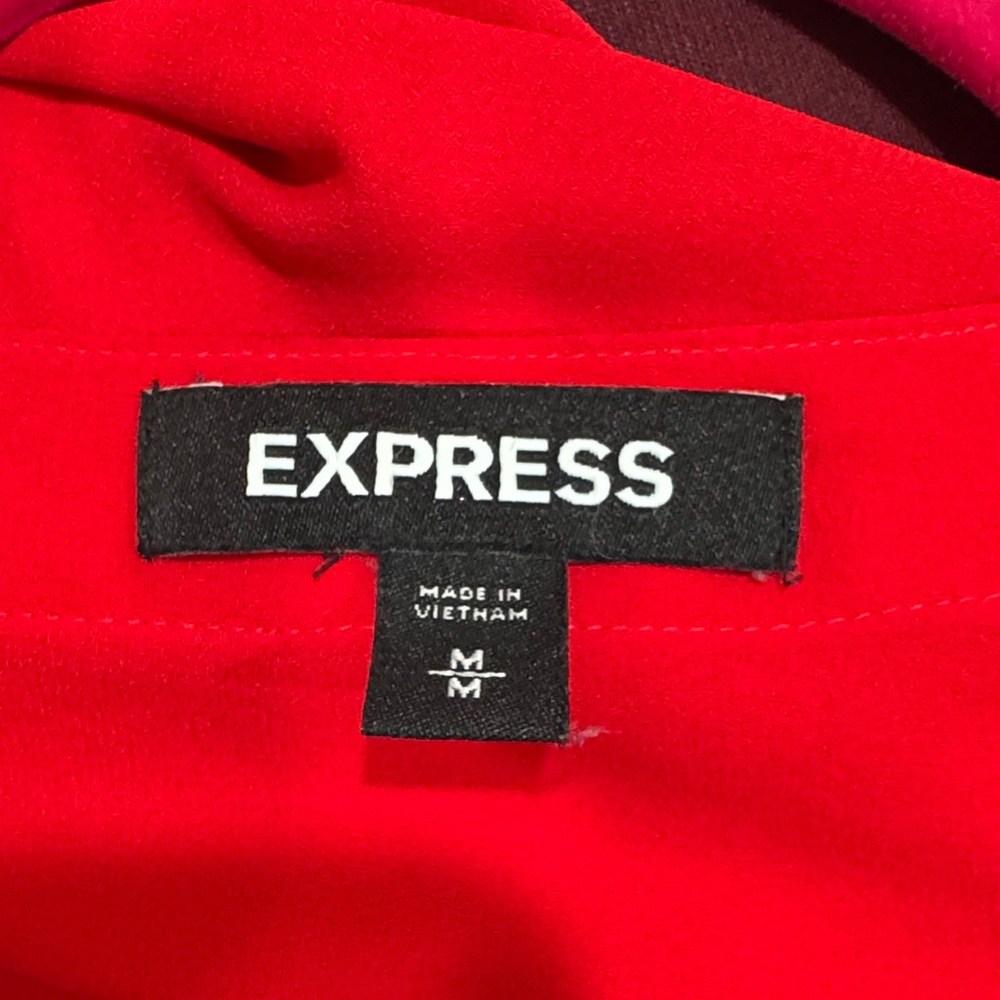 Express Bright Red V-Neck Button-Front Blouse - Picture 4 of 4